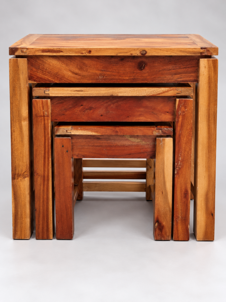 Solid Wood Nest of 3 Tables – Rustic Handmade Style – Beautiful Natural ...