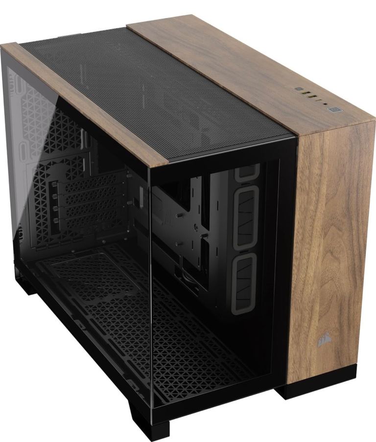 CORSAIR 2500X Small-Tower mATX Dual Chamber PC Black/Walnut Wood
