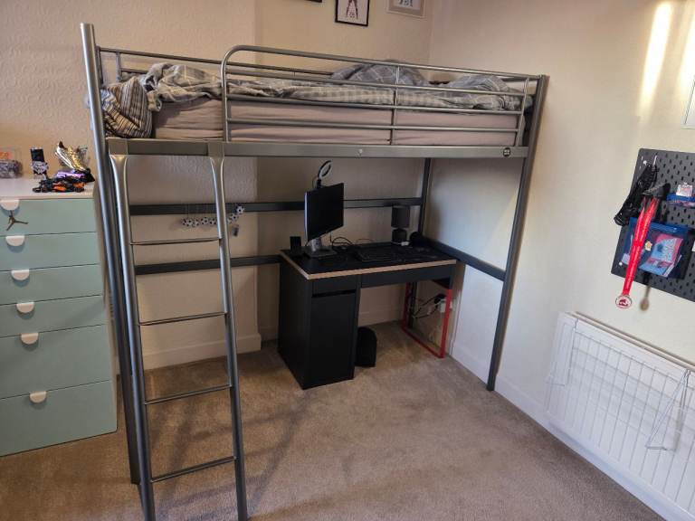 IKEA Svarta metal loft bed and mattress