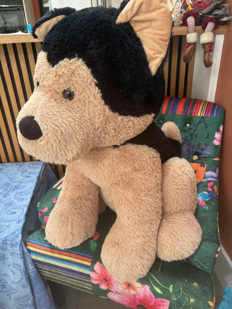Giant cuddly stuffed dog