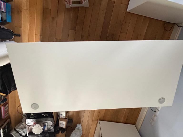 White Office Desk with Monitor Arm and Tablet Holders