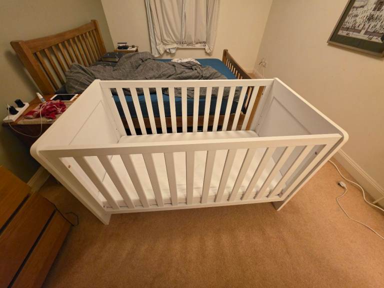 White Wooden Baby Cot – Good Condition