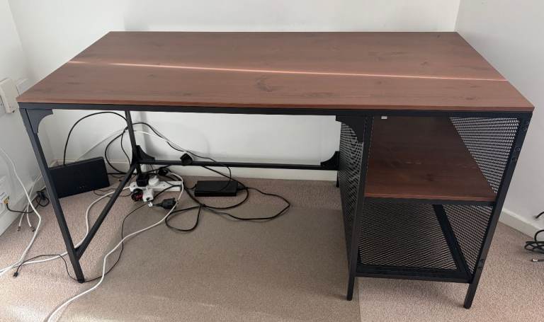 Brown Wooden Desk with Metal Frame