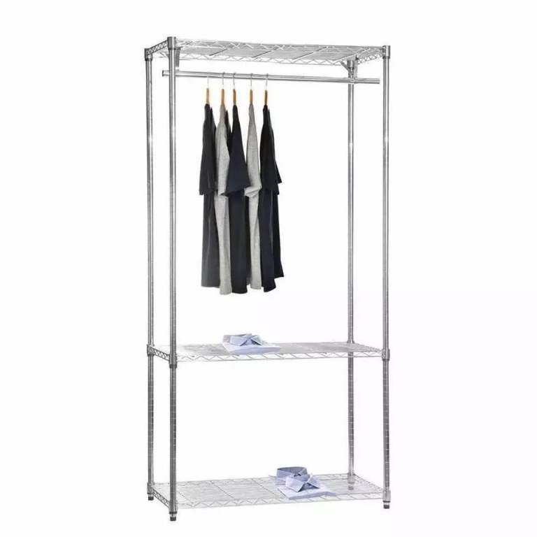 Chrome Wire Clothes Rack - 3 Shelves & 1 Rail for the Bedroom
