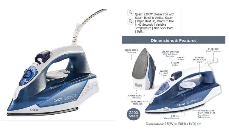 Quest 2200W Steam Iron – Excellent Condition