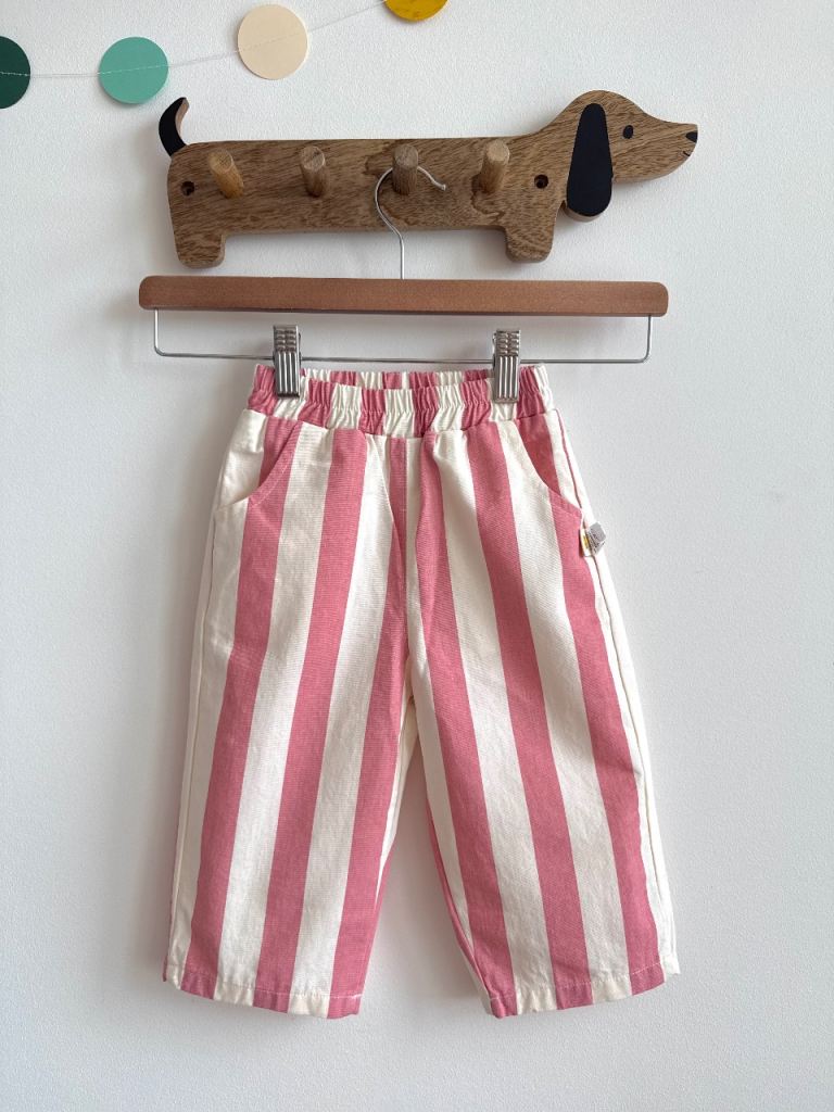 Baby Pink & White Striped Cotton Trousers / 12–18 Months