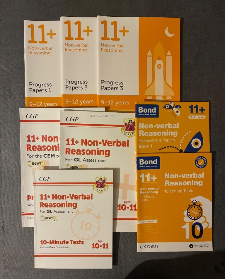 Bundle of 8 11+ Non-Verbal Reasoning books from CGP, Bond and Schofield & Sims