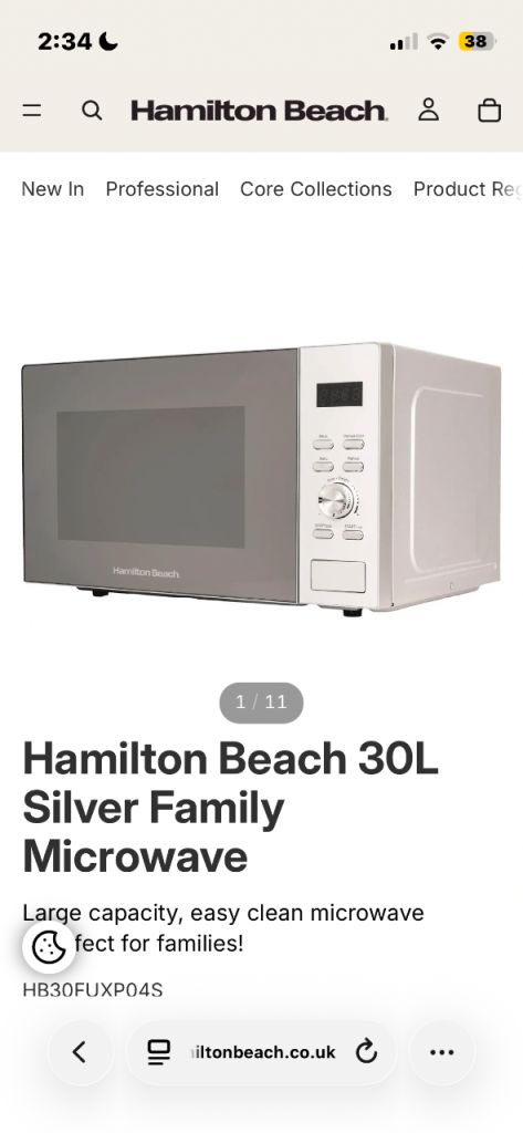 Hamilton Beach BRAND NEW NEVER USED 30L Silver Family Microwave - As Good As New