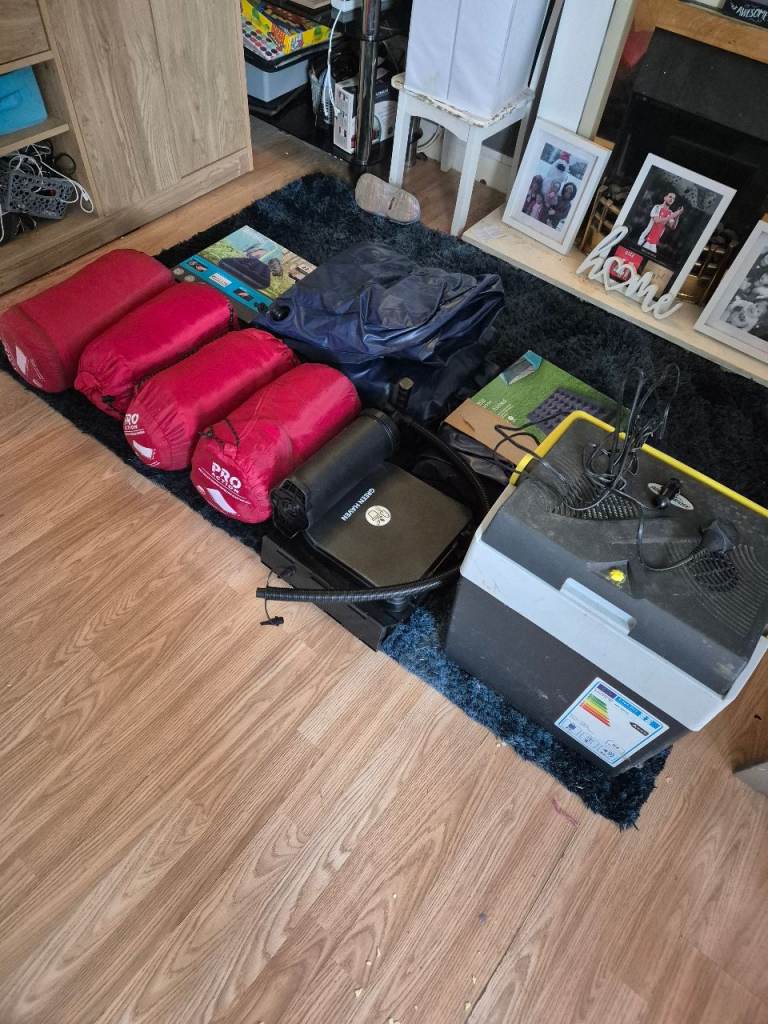 Camping Set with Airbeds, Sleeping Bags, and Electric Pump