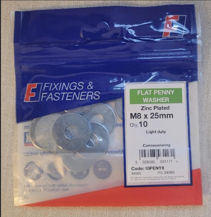  Pack of 10 flat penny washers M8 x 25 mm