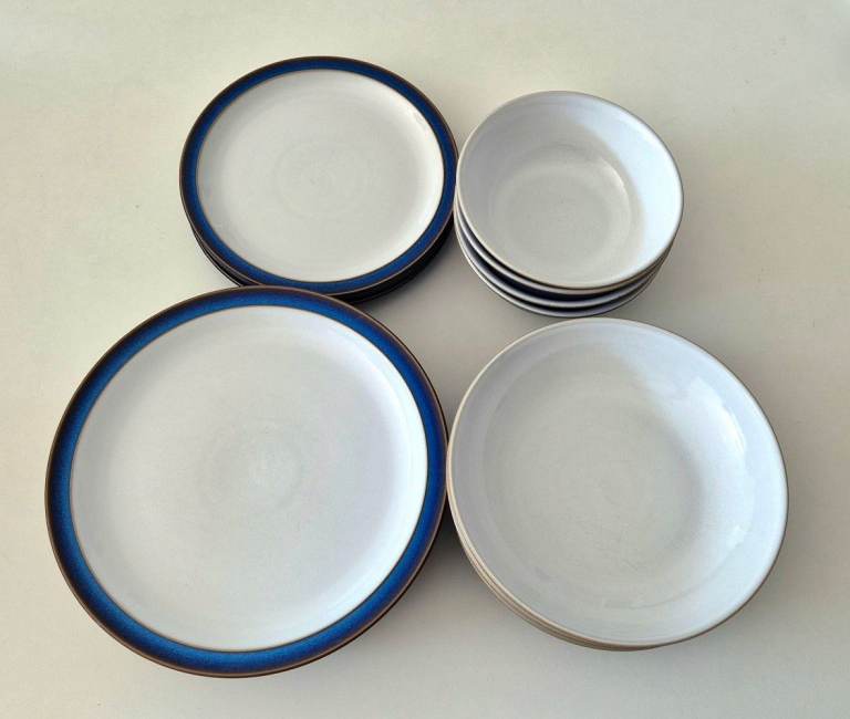 Denby Blue and White Ceramic Dinner Plates and Bowls