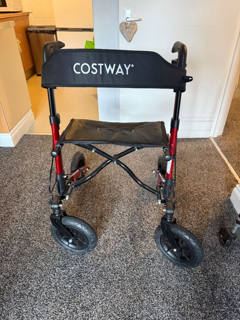 COSTWAY Mobility Walker with Seat – Red, As Good As New