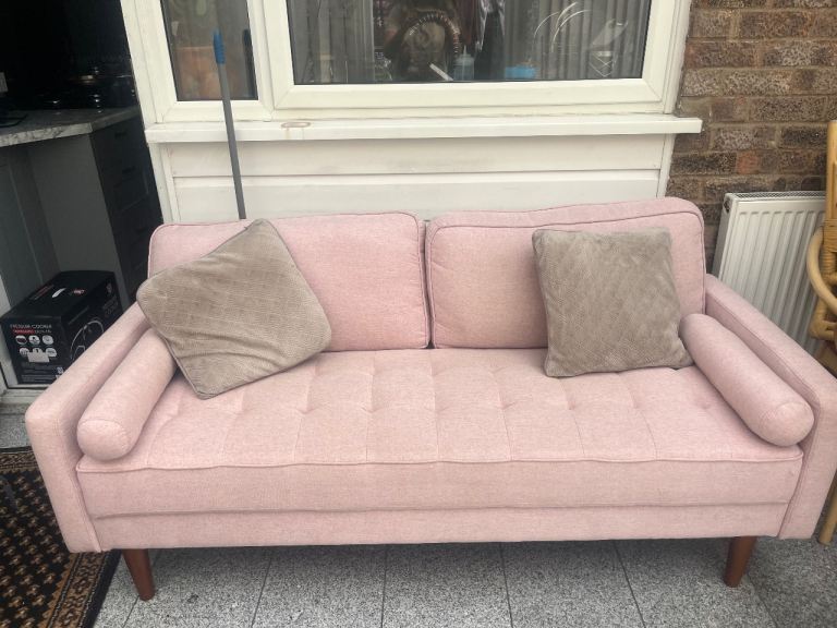Lovely Pink Fabric Sofa – Two Seater, Good Condition