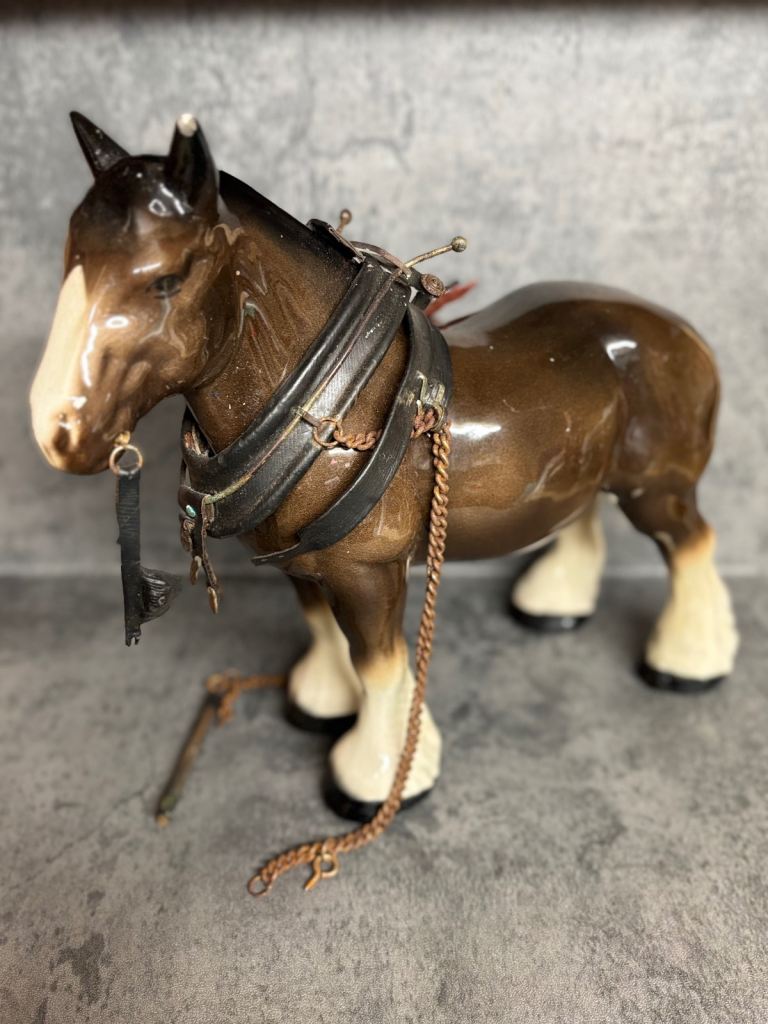 Large Ceramic Shire Horse with Cart & Barrels