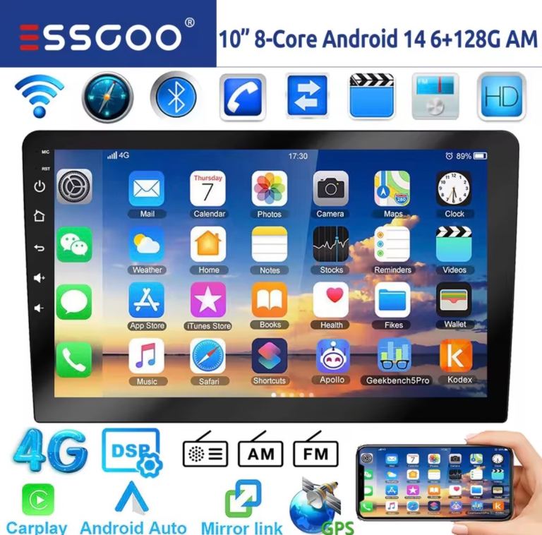 10" Android 14 8-Core 6+128G Carplay stereo GPS Navi WIFI QLED Touchscreen 4G