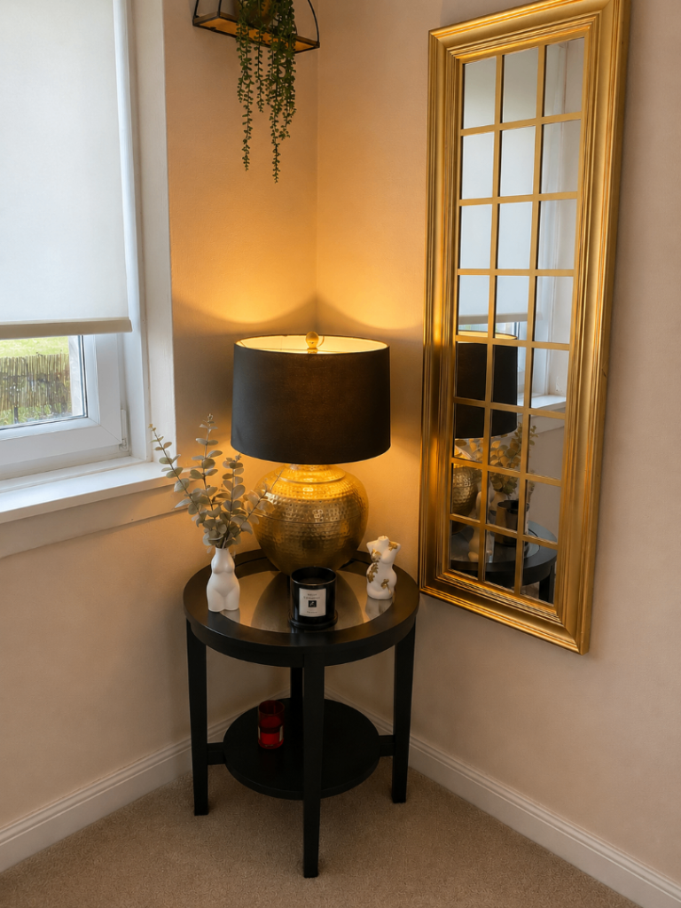 Black glass side table 