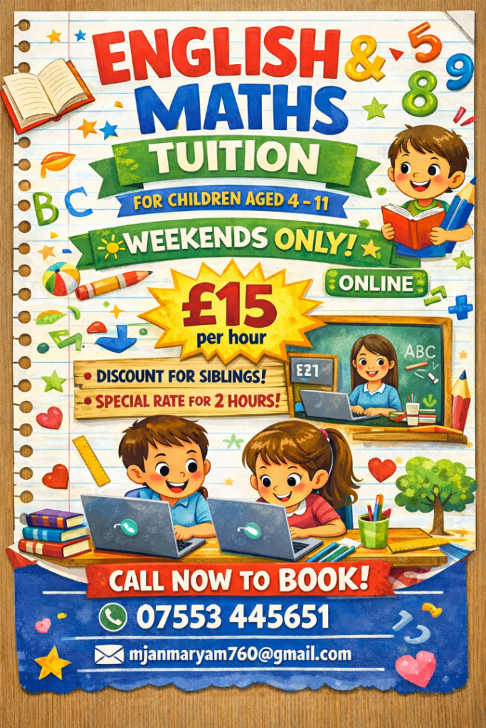 ONLINE WEEKEND PRIMARY ENGLISH AND MATHS TUITION 