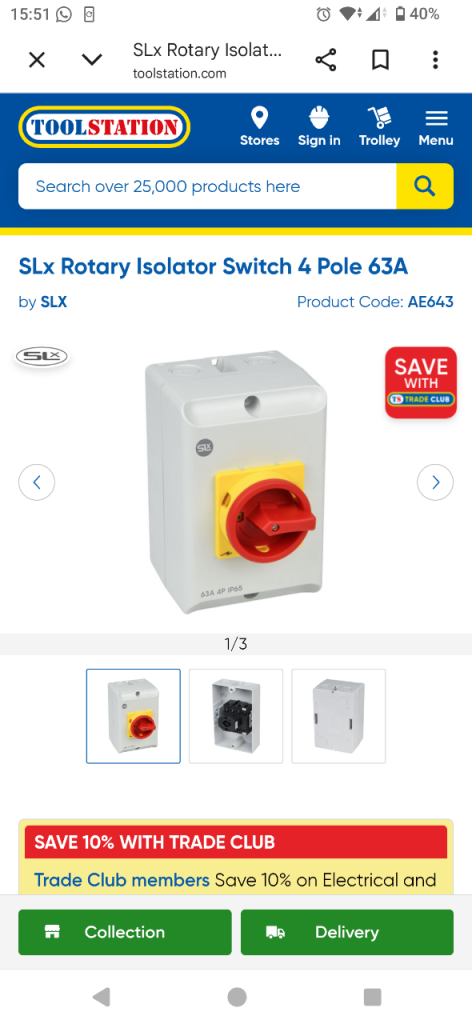 SLX 20158PI Rotary Isolator 4 Pole 63A 22kW IP65 - New