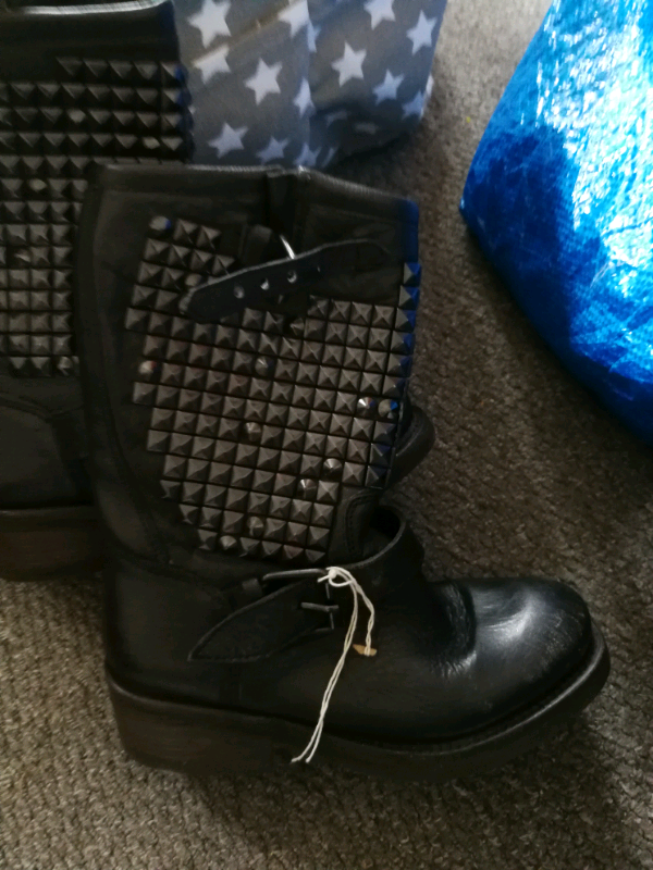 ASH womens  Boots NEW size 36/4 in Black Leather with Black Studs