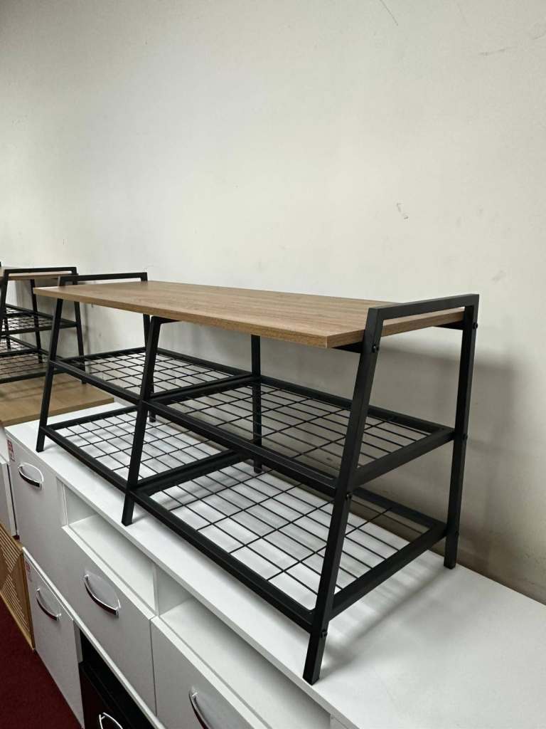 Urban Metal and Wood Entry Bench Shoe Storage