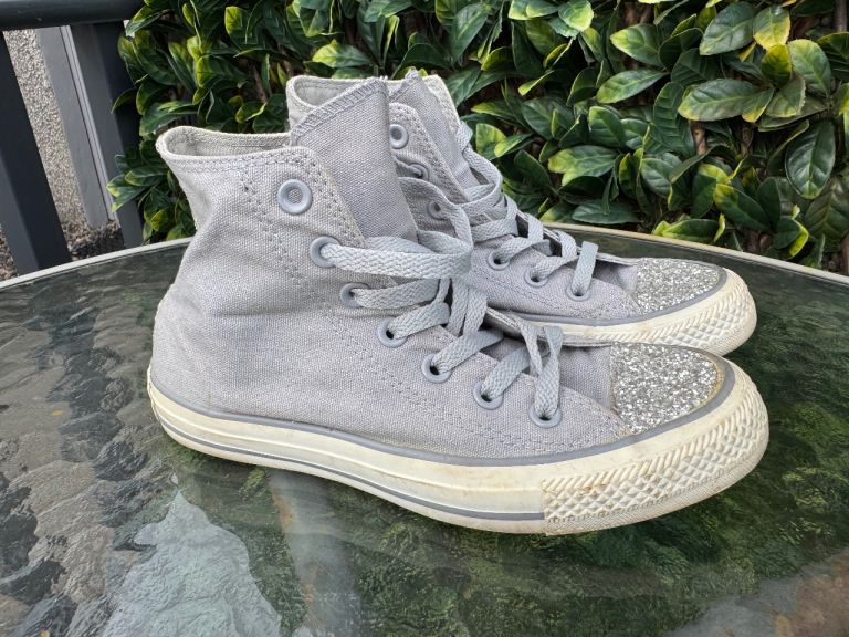 Converse All Star Grey Glitter High top trainer size 4