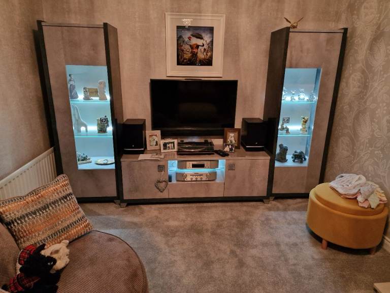 Modern Grey TV Unit with Display Cabinets