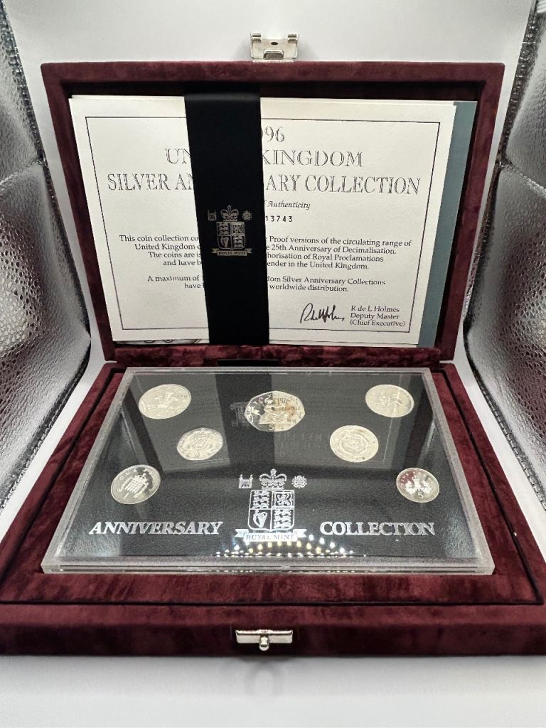 Royal Mint Anniversary Collection Sterling Silver Proof 7 Coin Set Boxed