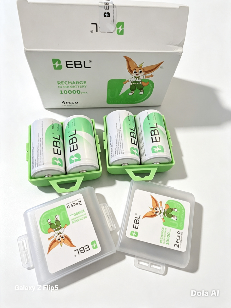 EBL D Size Rechargeable Ni-MH Batteries 10000mAh - New, 4-Pack