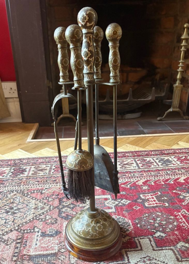 Decorative Metal Fireplace Companion Set Accessories Poker Shovel Brush & Tongs