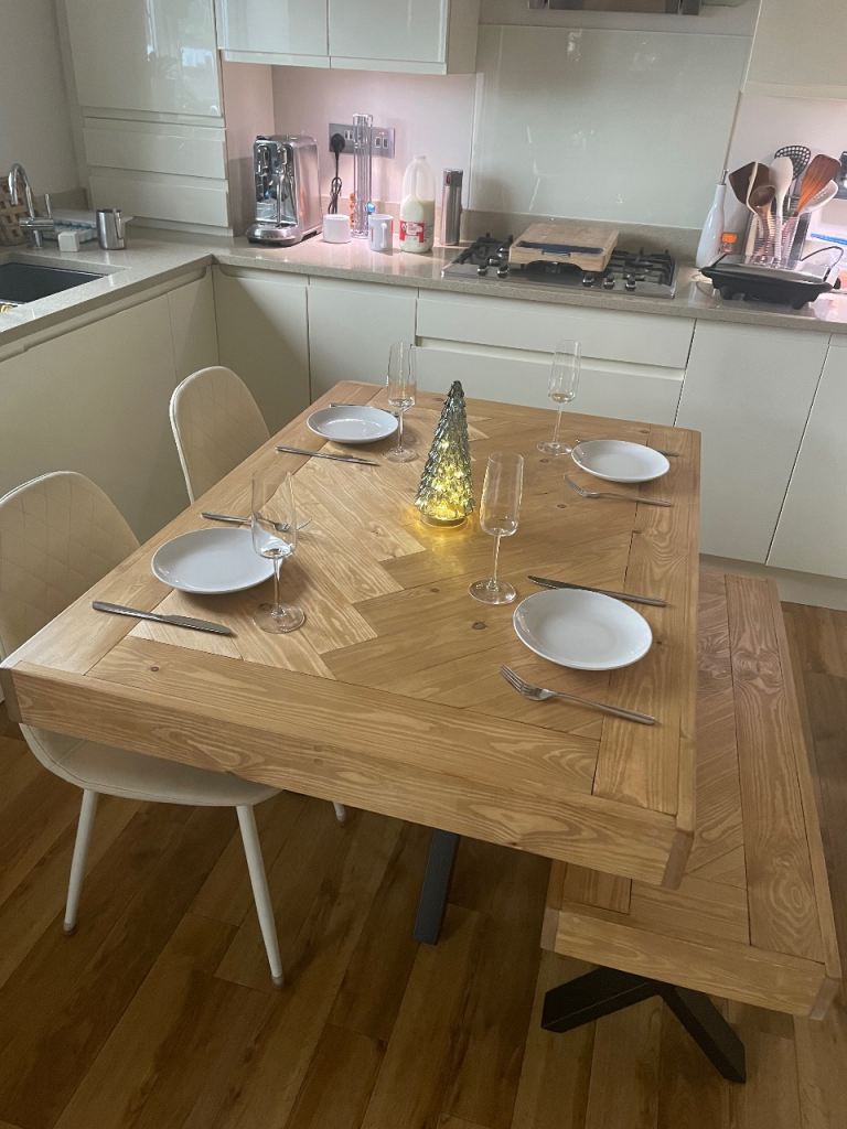 Solid Wood Dining Table with Bench
