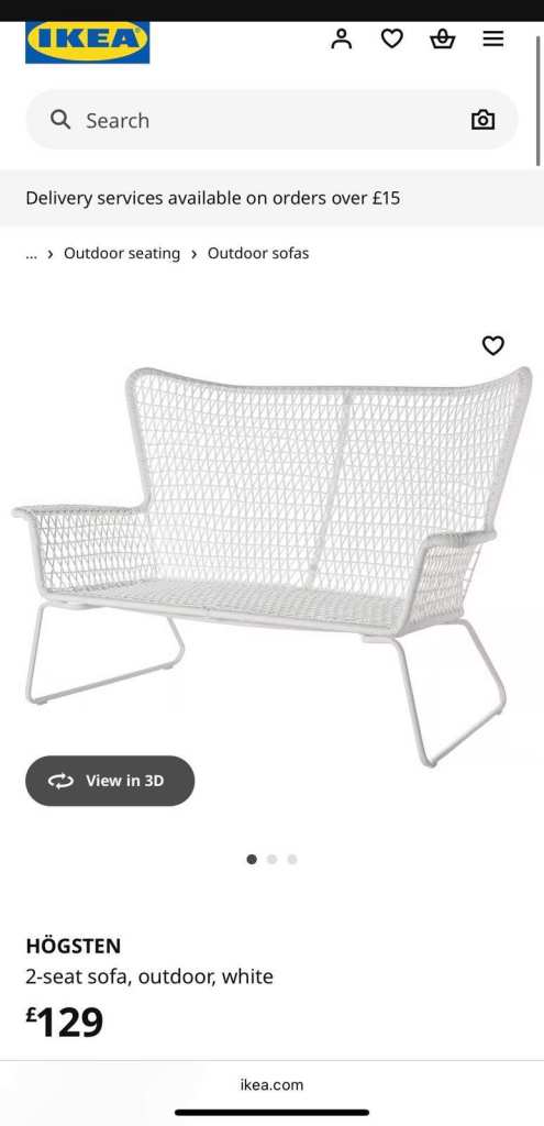 IKEA HÖGSTEN 2-Seat Outdoor Sofa - White, Brand New
