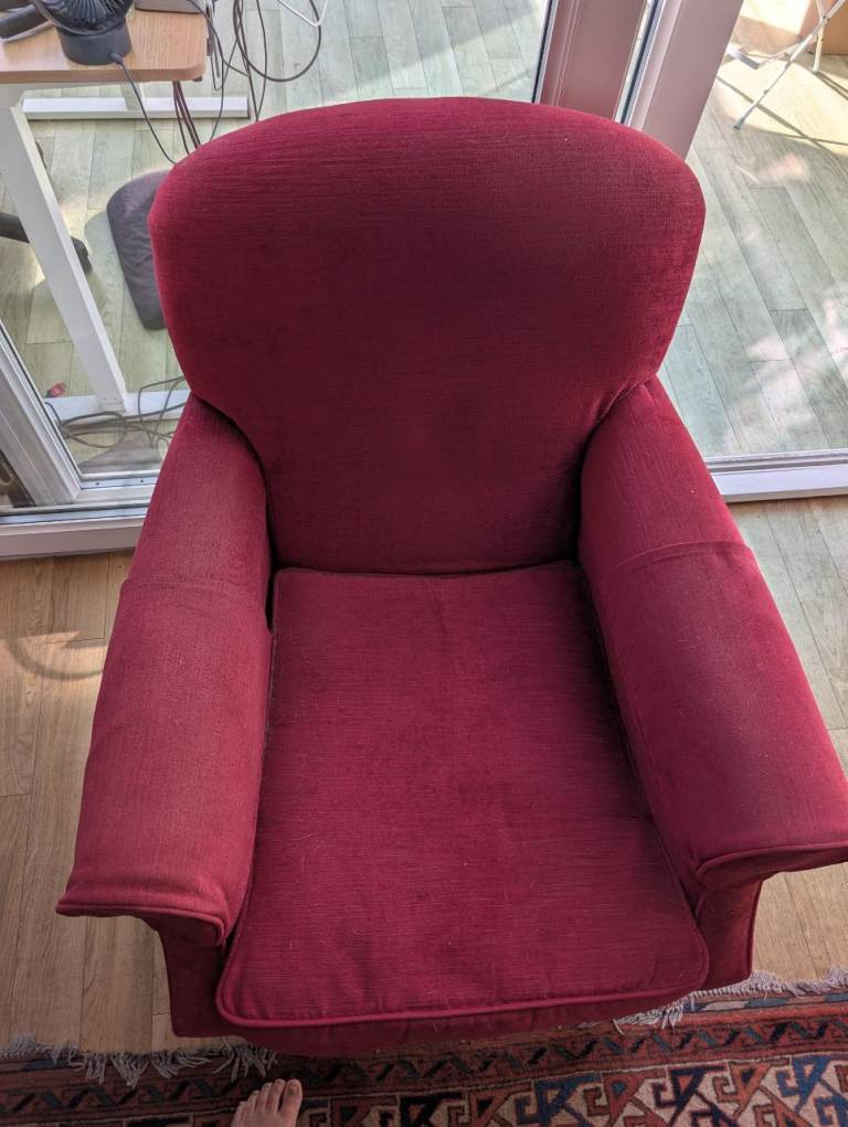 Comfy Red Fabric Armchair – Good Condition