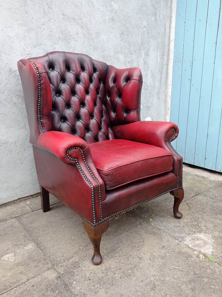 A Red Leather Chesterfield Queen Ann Wing/Armchair 