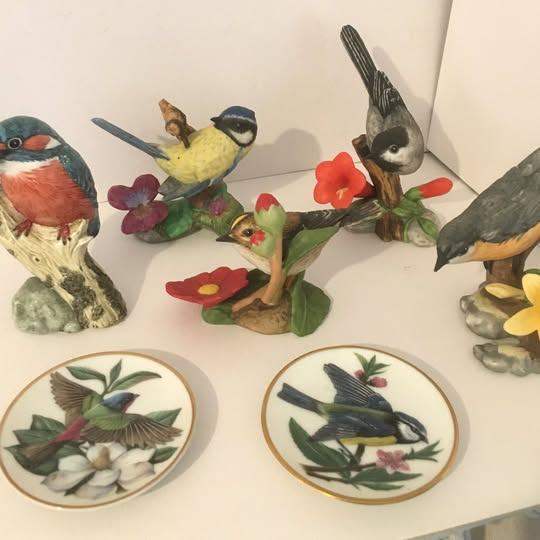 Lovely Collection of porcelain/bone china birds & 2 plates -Franklin mint-J Mack-colin Newmann