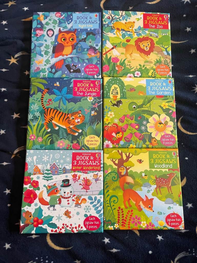 Usborne childrens Book and 3 Jigsaws set
