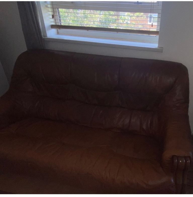 Comfortable Brown Leather Sofa – Good Condition, Two-Seater