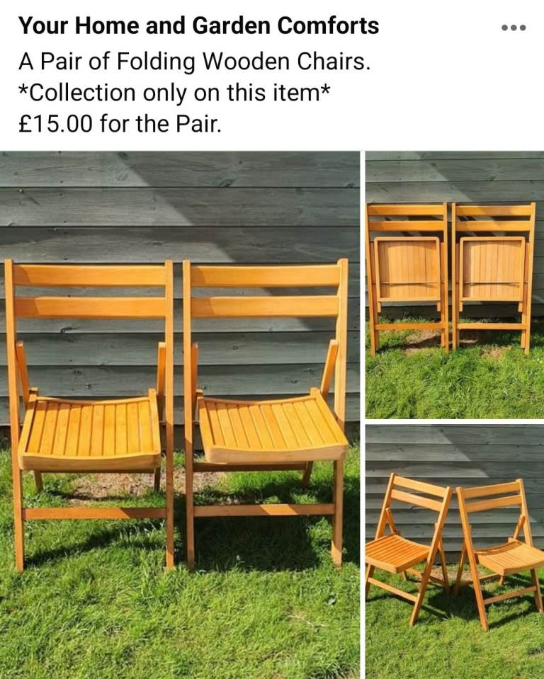 Pair of Folding Wooden Garden Chairs – Good Condition