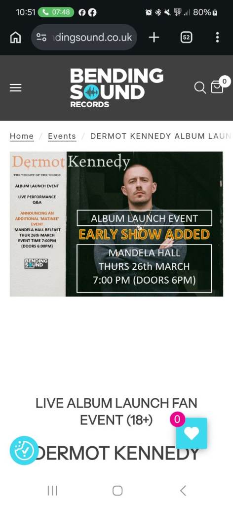 Dermot Kennedy ticket for mandela hall belfast