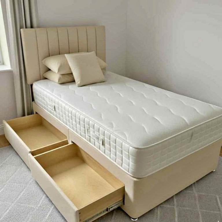 Single Divan Bed with Headboard, Mattress, and Storage Drawers – As Good As New Order Now 