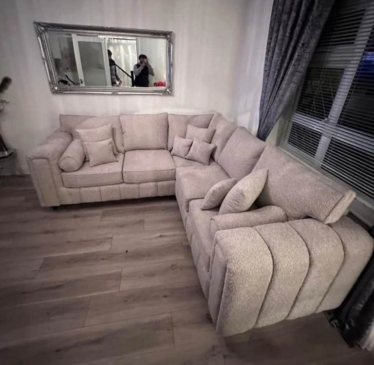 Cream Velvet Corner Sofa - Practically New 