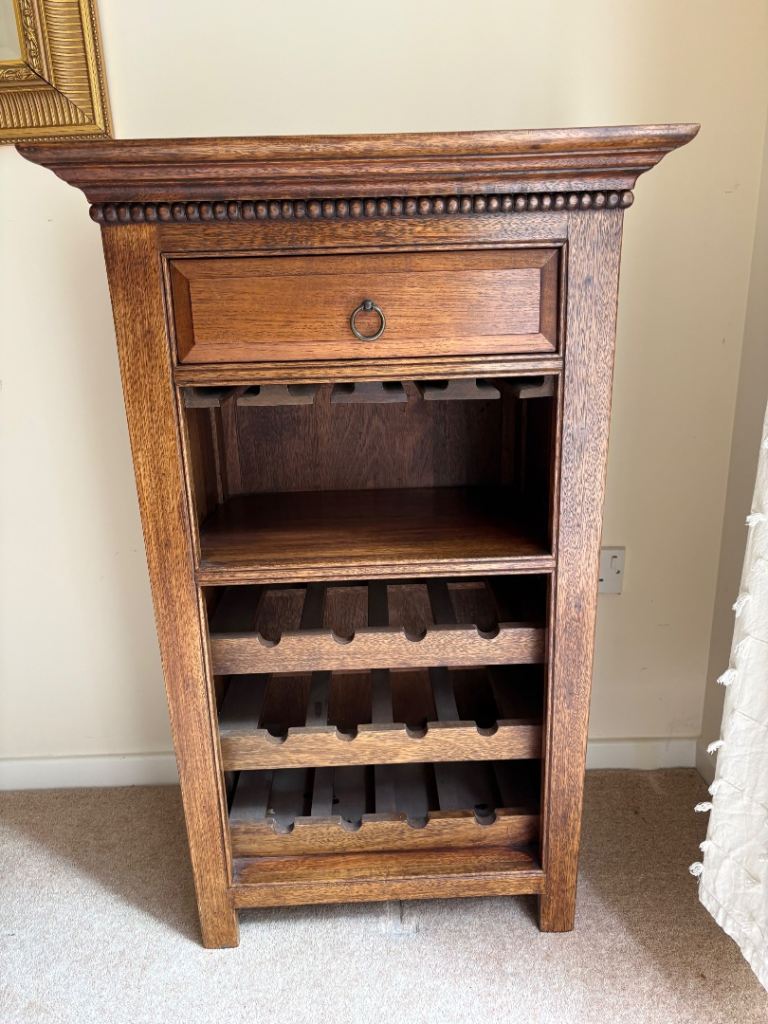 Hardwood wine rack / drinks cabinet with drawer 