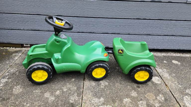 Rolly Toys John Deere Mini Tractor Ride On & JD Minitrac Trailer with coupling Good condition