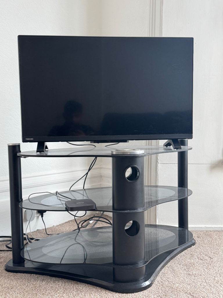 Black Glass TV Stand with Three Shelves