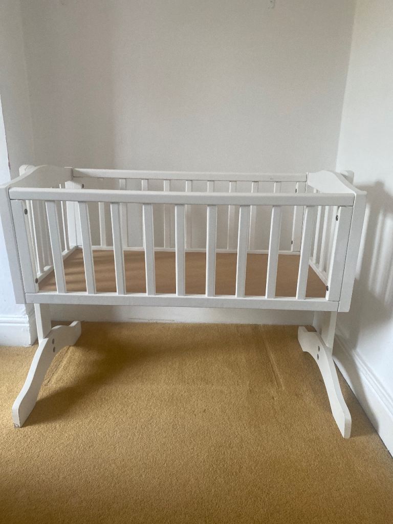 White Wooden Baby Crib / Cot – Good Condition