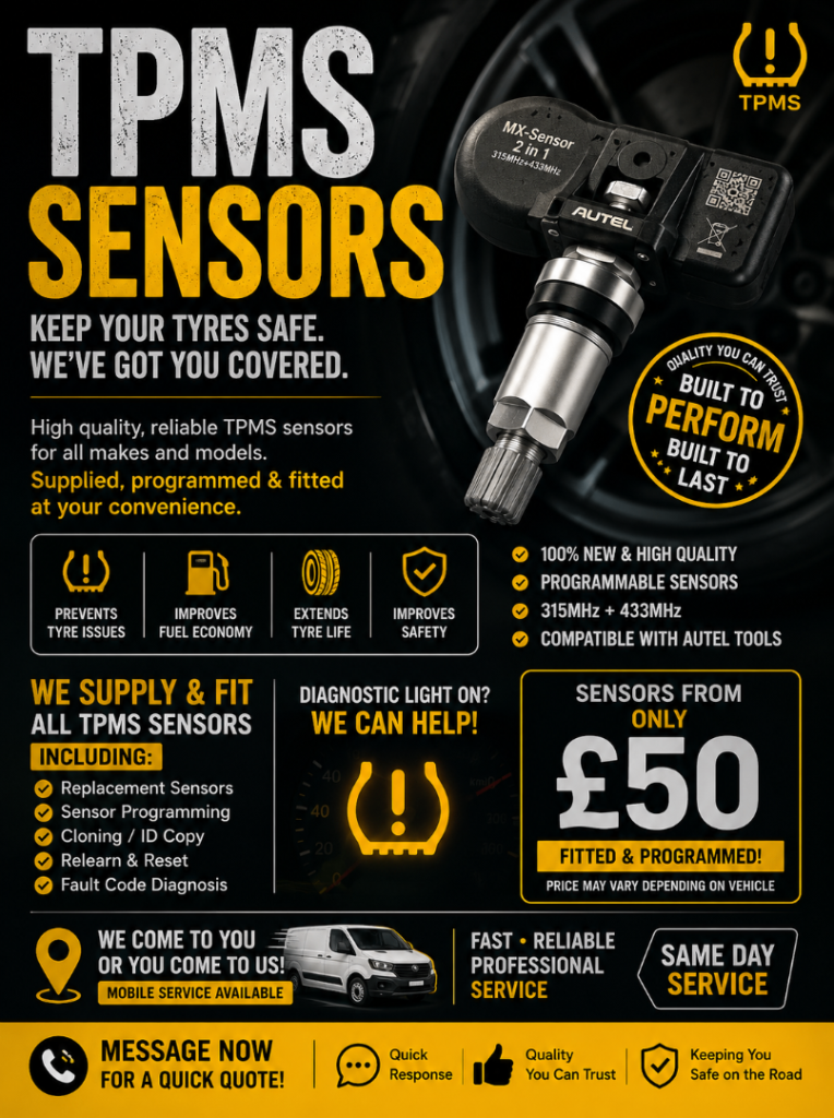 🚗 TPMS Sensors Supplied, Programmed & Fitted | From £50