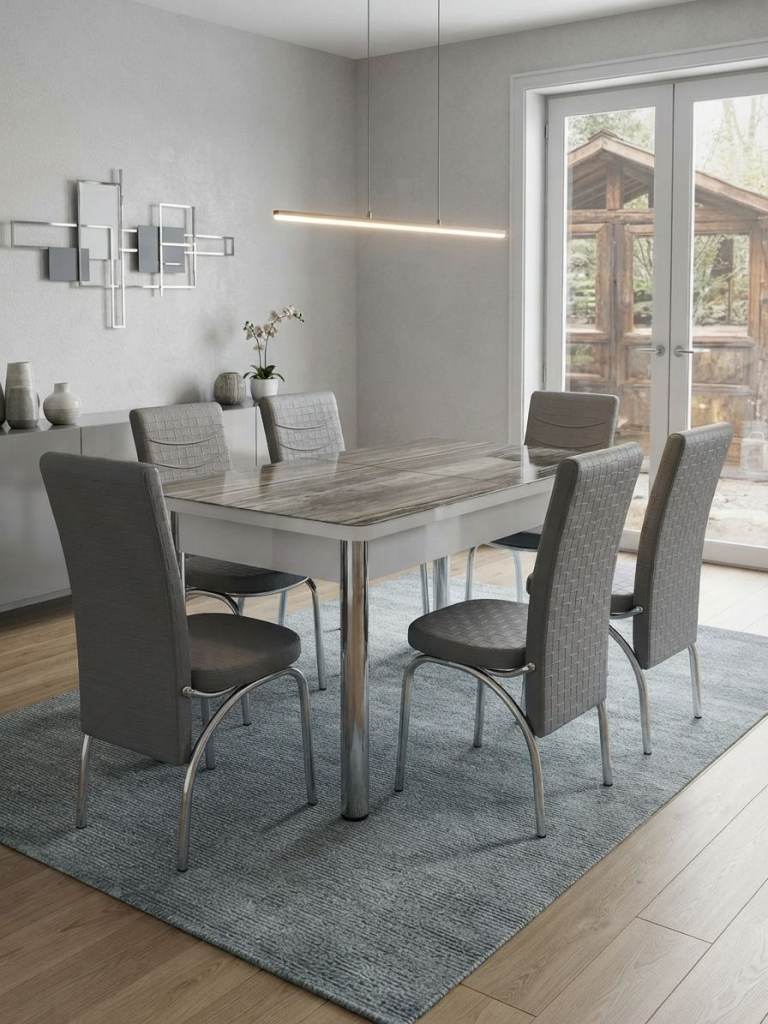 Modern Black Glass Extendable Dining Table with White Legs