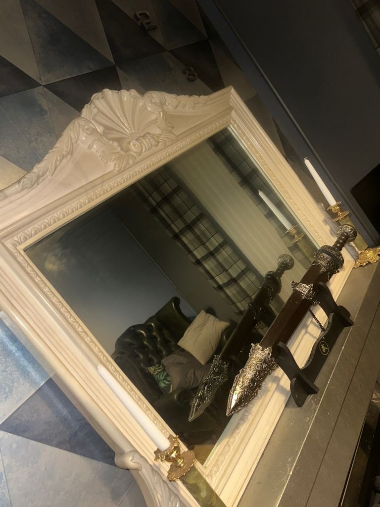 Large Cream Carved Marble Wall Mirror – Good Condition