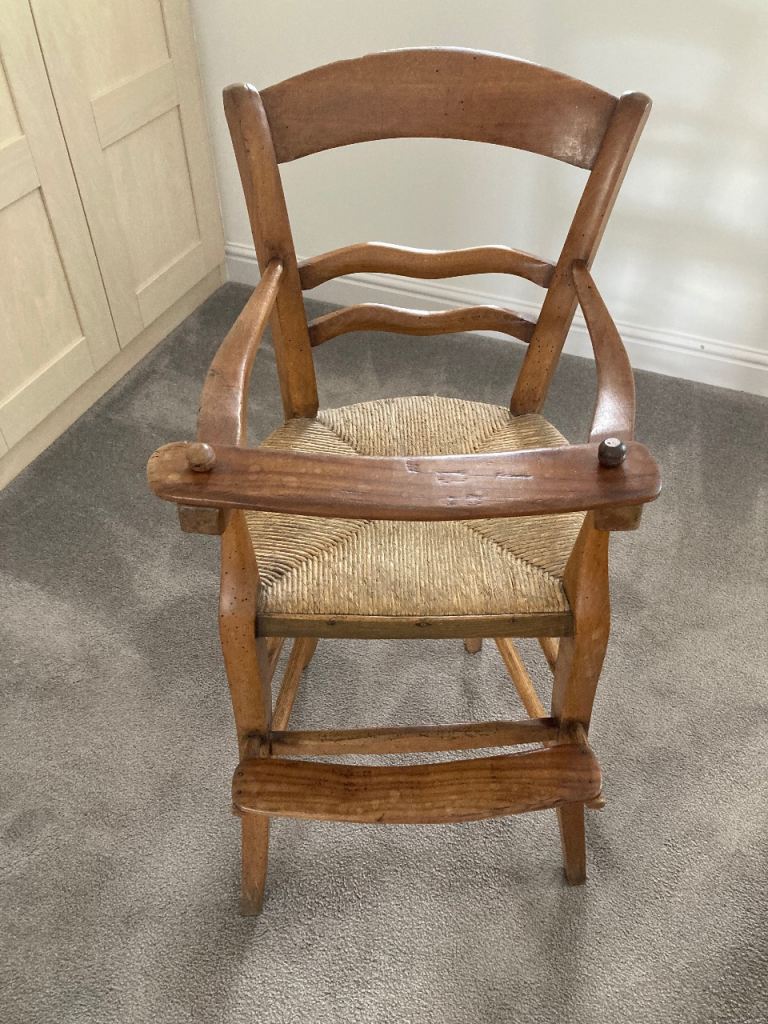 Antique  Wooden High Chair with Woven Seat – Good Condition