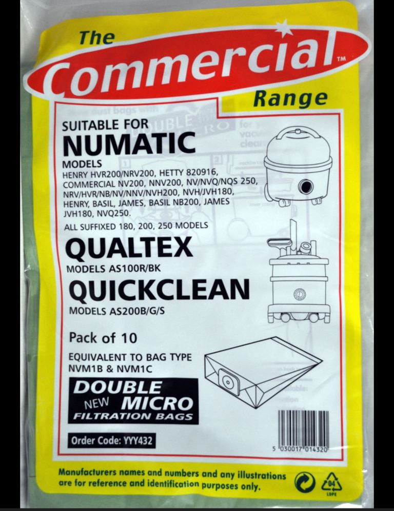 Qualtex Vaccum Cleaner Bags For Numatic Models Henry, Hetty & James - 7 Bags remaining in pack 