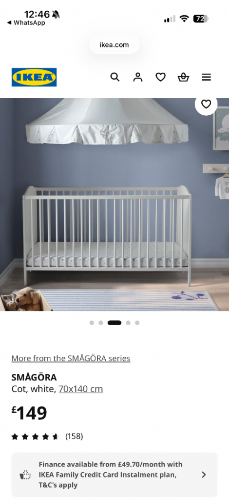 IKEA SMÅGÖRA White Cot 70x140 cm – As Good As New